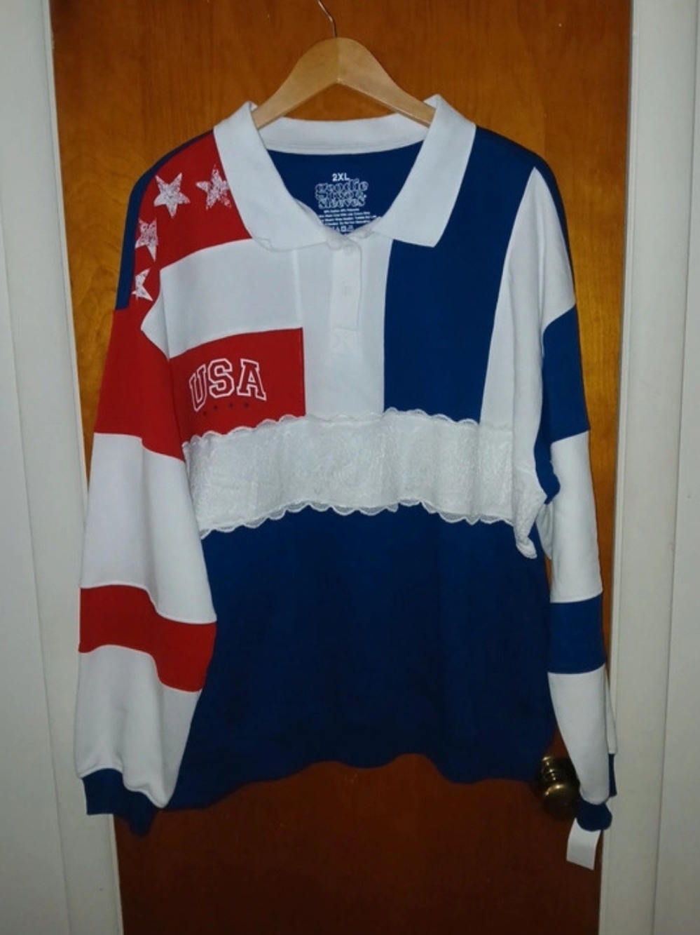 USA Flag Colorblock Polo Shirt - Red White Blue